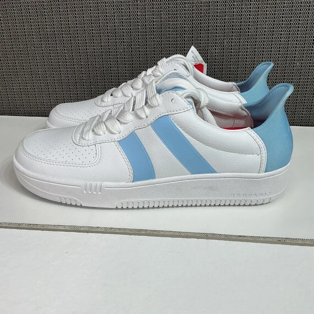 Redvanly Women's Size 9.5 White & Blue Vegan Leather Sneakers - Picture 1 of 7